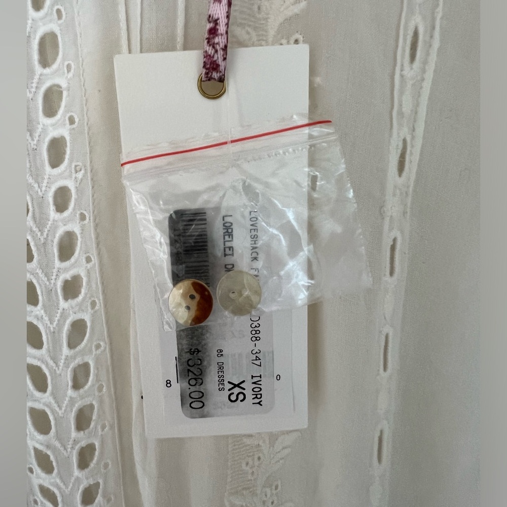 LoveshackFancy Lorelei Dress, Ivory, XS, NEW WITH TAGS, button back, side zip - Picture 11 of 16